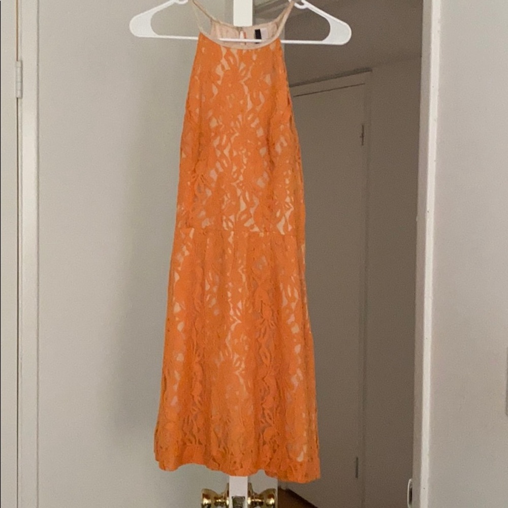 Orange lace mini dress